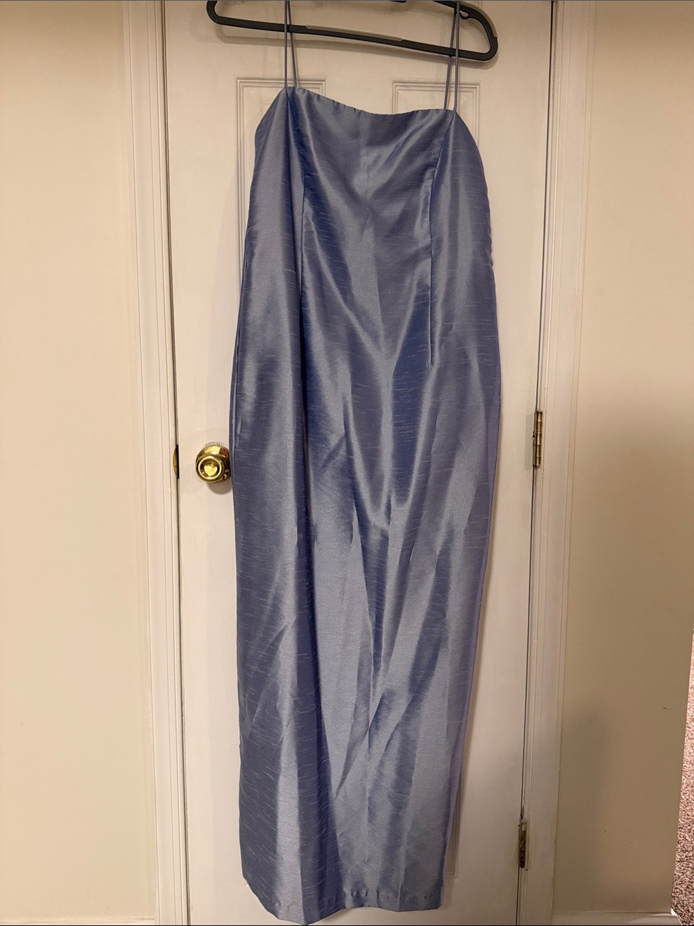 Elegant Light Blue Satin Dress with Sheer Shawl